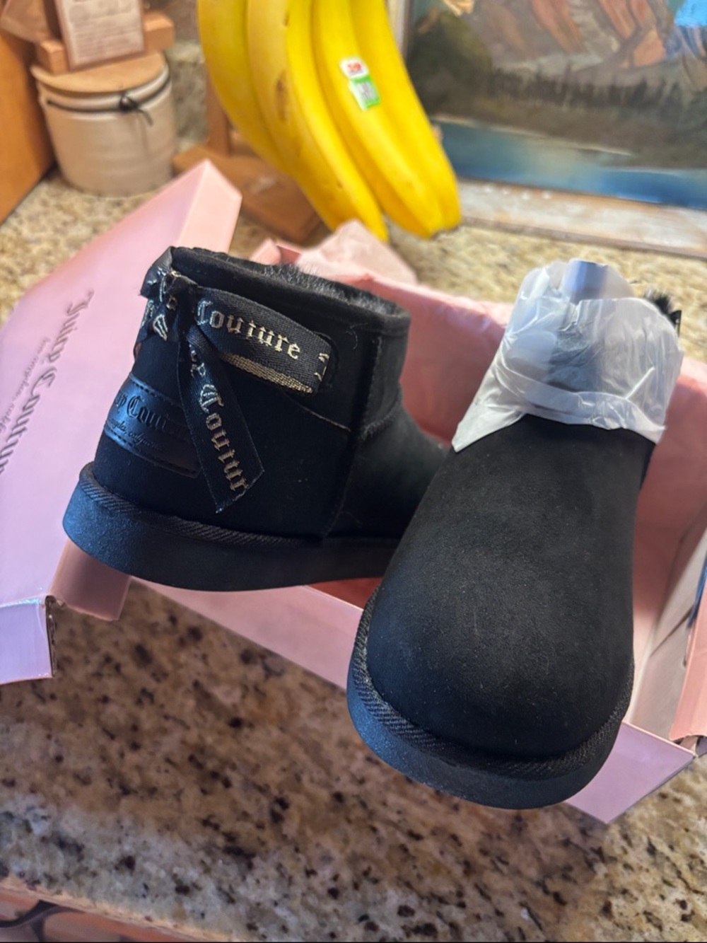 🆕 in box Juicy Couture Black boots with Logo Ribbon Trim